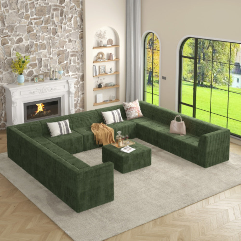 Green Compressed Sectional Sofa with Modern Minimalist Style