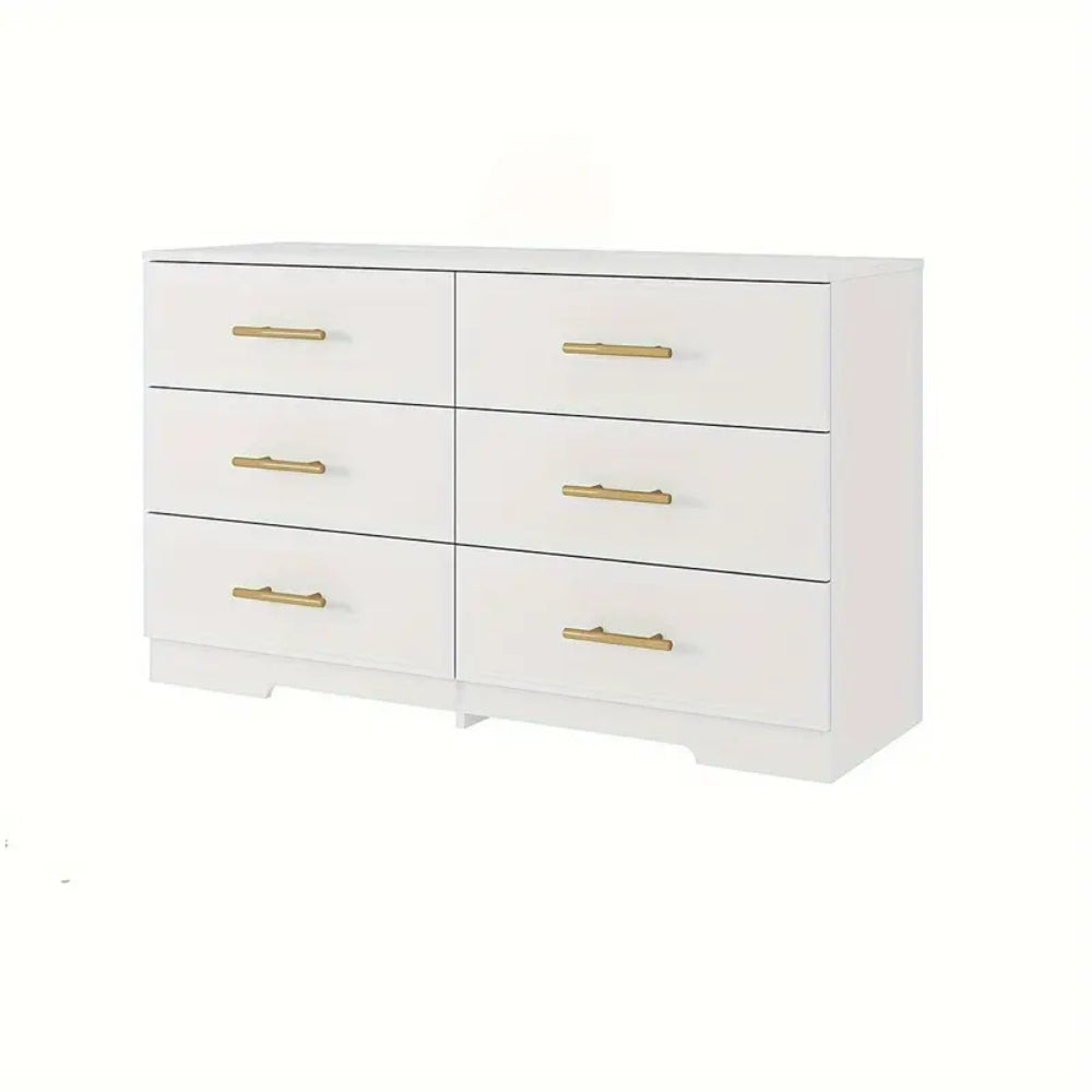 Stylish White 6 Drawer Dresser with Gold Handles