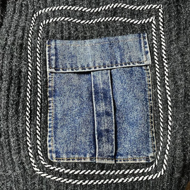 Women's Patchwork Denim Thick Sweater Coat