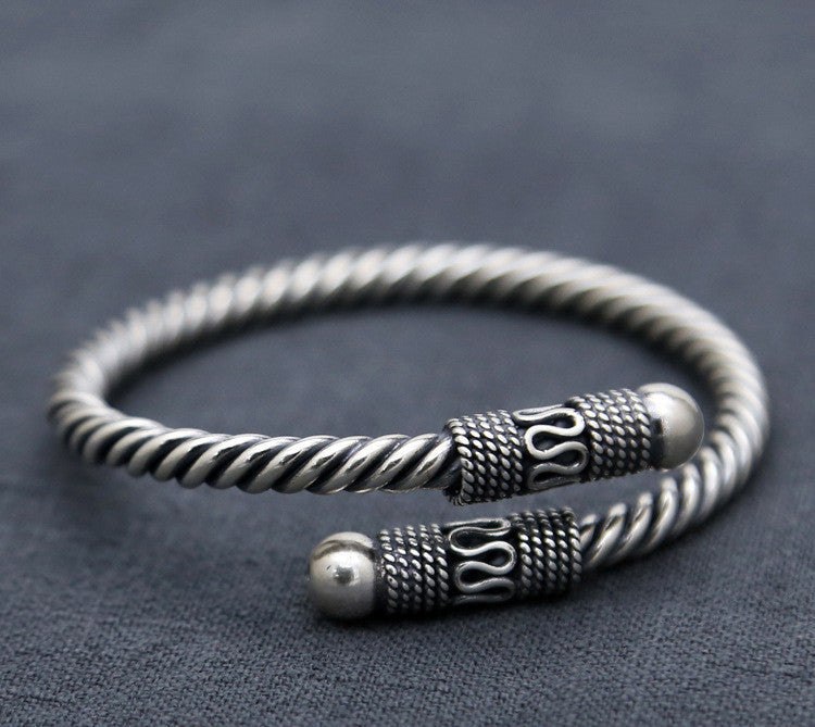 Sterling Silver Ornament Chiang Mai Handmade Silver Retro Hemp Rope Woven Thai Opening Bracelet