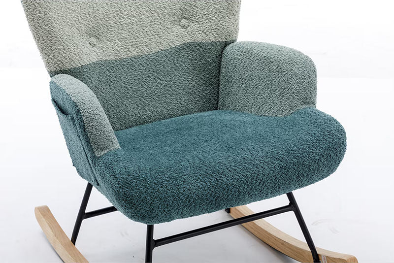 Modern Patchwork Accent Chair With Solid Wood Armrest And Feet, Mid-Century Modern Accent Sofa, Fabric Sofa Chair For Living Room Bedroom Studio, Comfy Side Armchair For Bed