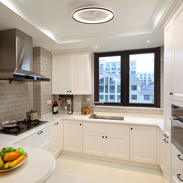 19 Inch RGB Dimmable LED Enclosed Ceiling Fan With Embedded Bladeless 6-speed Remote Control, Suitable For Bedroom Parties