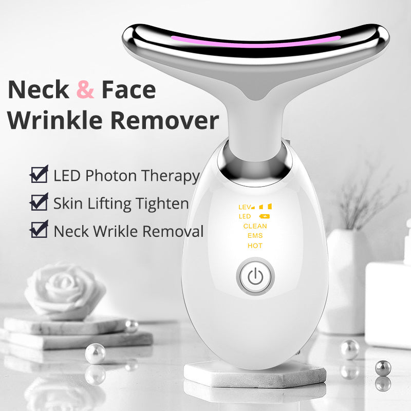 EMS Thermal Neck Lifting & Tightening Massager, Electric Microcurrent Wrinkle Remover, LED Photon Face Beauty Device For Woman