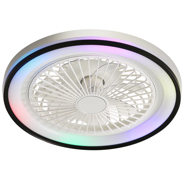 19 Inch RGB Dimmable LED Enclosed Ceiling Fan With Embedded Bladeless 6-speed Remote Control, Suitable For Bedroom Parties
