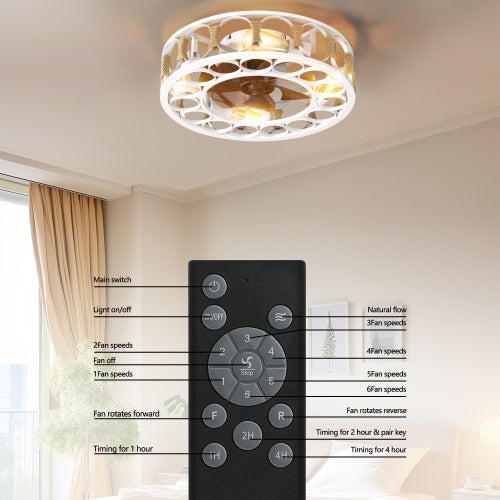 Cage Ceiling Fan With Light Remote Control, Semi-recessed Modern Ceiling Fan, 6 Speed Reversible Blades, 4 LED Bulbs Included