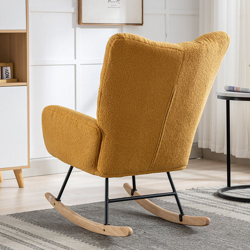 Rocking Chair With Pocket, Soft Teddy Fabric Rocking Chair For Nursery, Comfy Wingback Golider Rocking Chair With Safe Solid Wood Base For Living Room Bedroom Balcony