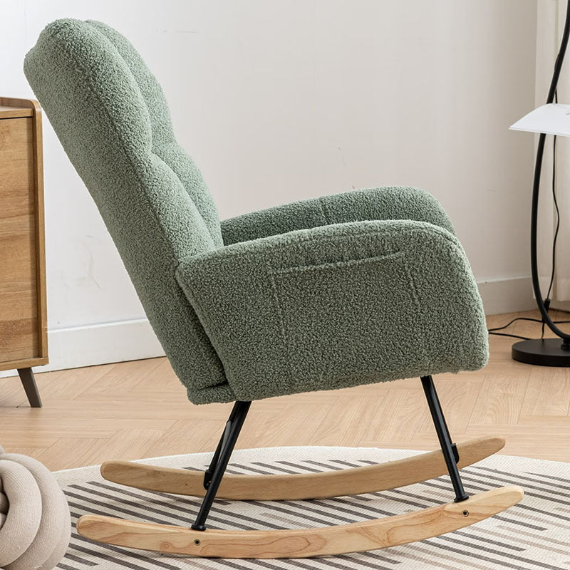 Rocking Chair With Pocket, Soft Teddy Fabric Rocking Chair For Nursery, Comfy Wingback Golider Rocking Chair With Safe Solid Wood Base For Living Room Bedroom Balcony