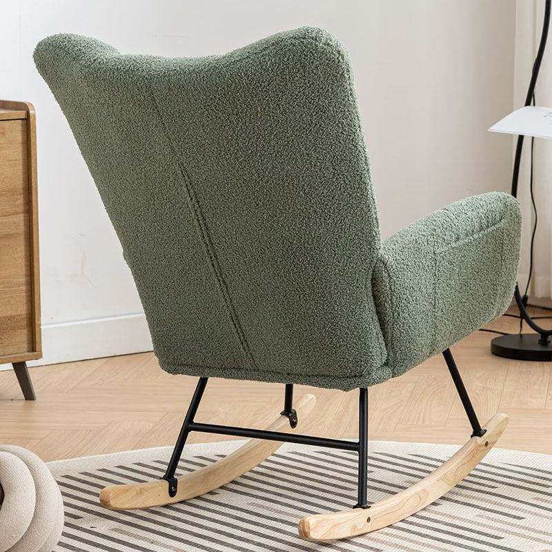 Rocking Chair With Pocket, Soft Teddy Fabric Rocking Chair For Nursery, Comfy Wingback Golider Rocking Chair With Safe Solid Wood Base For Living Room Bedroom Balcony