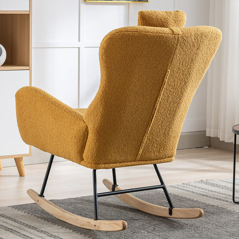35.5 Inch Rocking Chair With Pocket, Soft Teddy Fabric Rocking Chair For Nursery, Comfy Wingback Glider Rocker With Safe Solid Wood Base For Living Room Bedroom Balcony