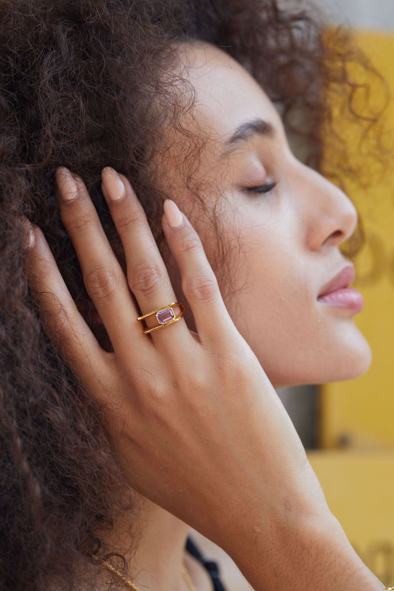 925 Silver Natural Amethyst Ring Antique Design Square Ring