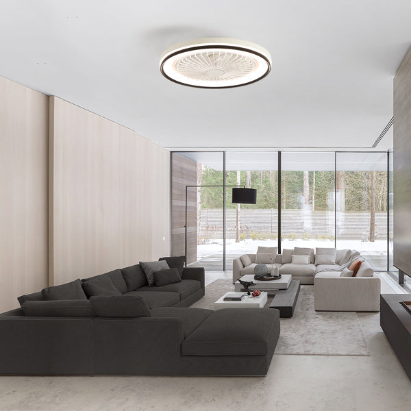 19 Inch RGB Dimmable LED Enclosed Ceiling Fan With Embedded Bladeless 6-speed Remote Control, Suitable For Bedroom Parties