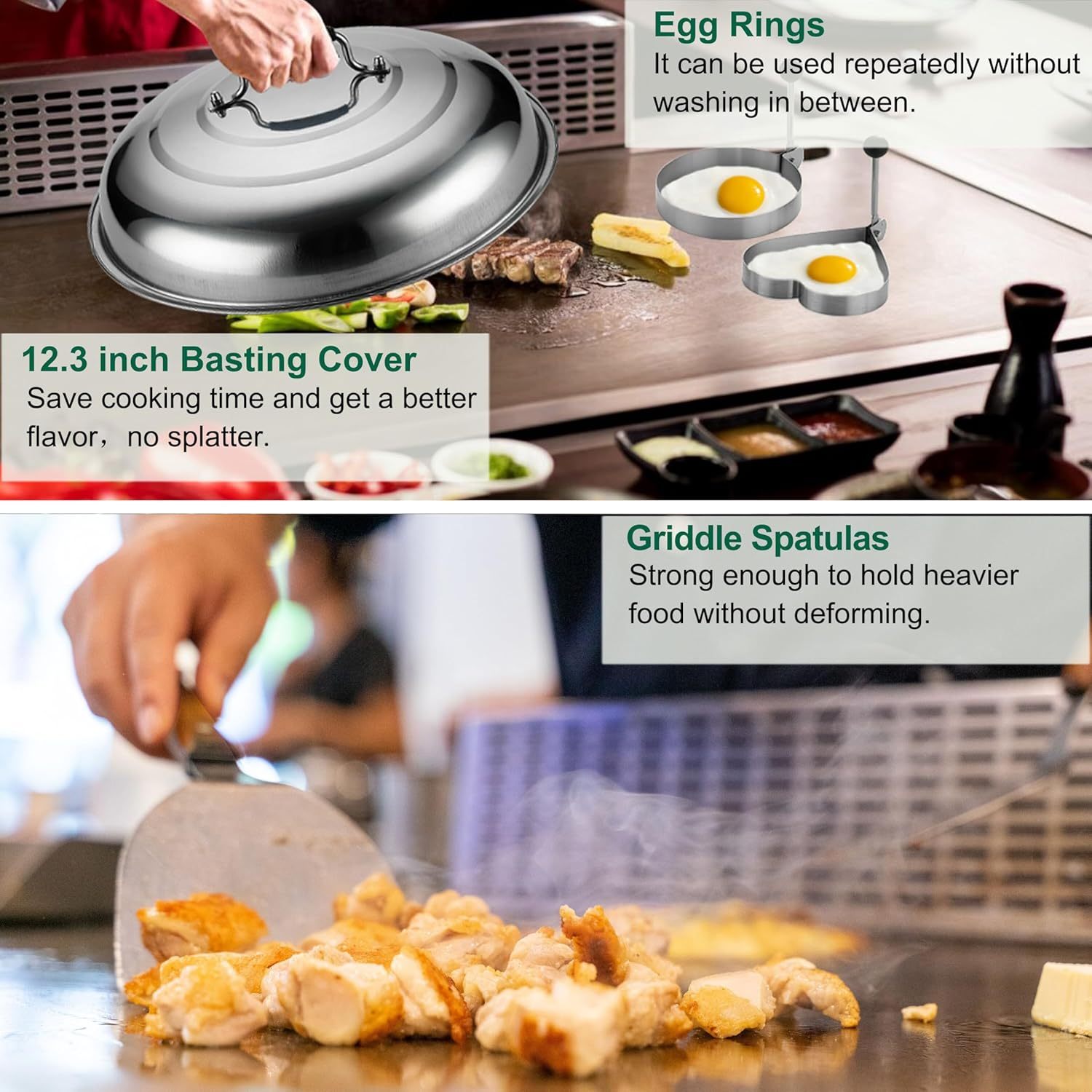 Grilljoy Griddle Accessories Set With Robust Plastic Handle, All-in-One Griddle Tools Kit For Flat Top Grills Teppanyaki Hibachi, Stainless Steel Grill Spatula Kit For Outdoor Camping Grilling