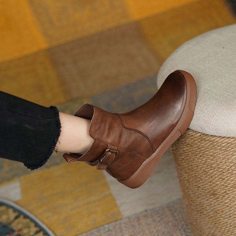 Vintage Shoes Women Ankle Boots With Buckle Side Zipper