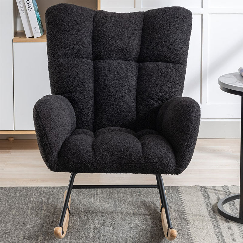 Rocking Chair With Pocket, Soft Teddy Fabric Rocking Chair For Nursery, Comfy Wingback Golider Rocking Chair With Safe Solid Wood Base For Living Room Bedroom Balcony