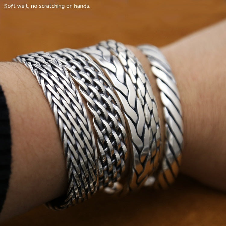 Sterling Silver Ornament Chiang Mai Handmade Silver Retro Hemp Rope Woven Thai Opening Bracelet