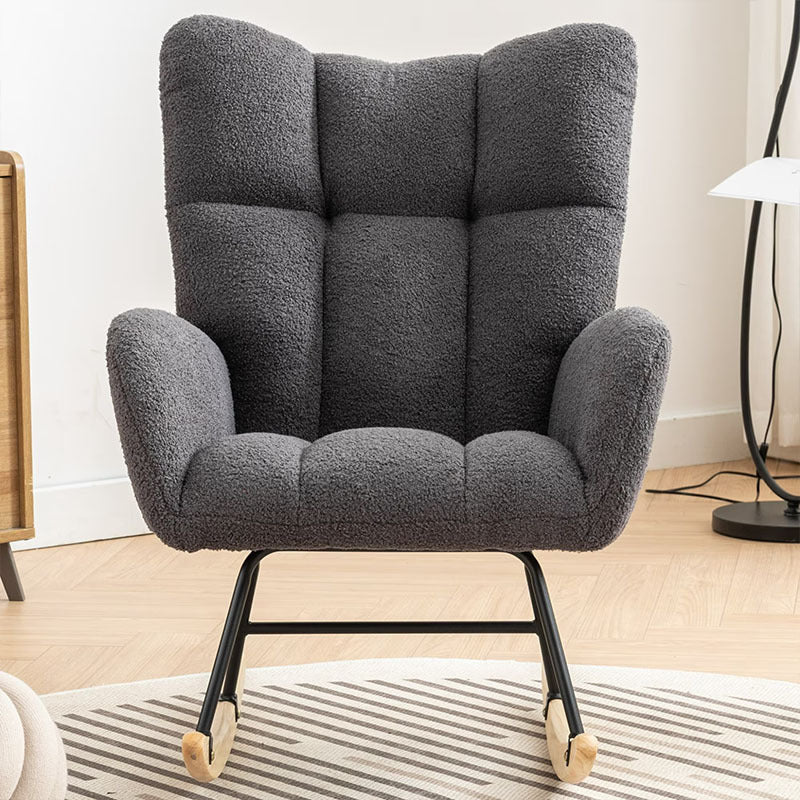 Rocking Chair With Pocket, Soft Teddy Fabric Rocking Chair For Nursery, Comfy Wingback Golider Rocking Chair With Safe Solid Wood Base For Living Room Bedroom Balcony