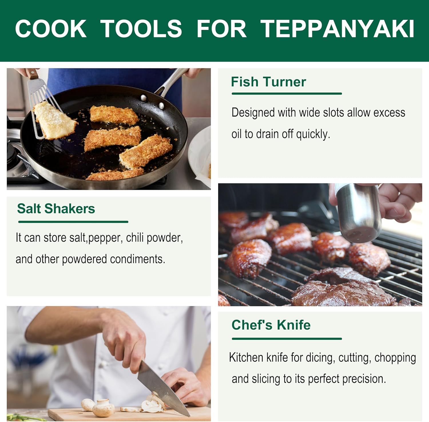 Grilljoy Griddle Accessories Set With Robust Plastic Handle, All-in-One Griddle Tools Kit For Flat Top Grills Teppanyaki Hibachi, Stainless Steel Grill Spatula Kit For Outdoor Camping Grilling