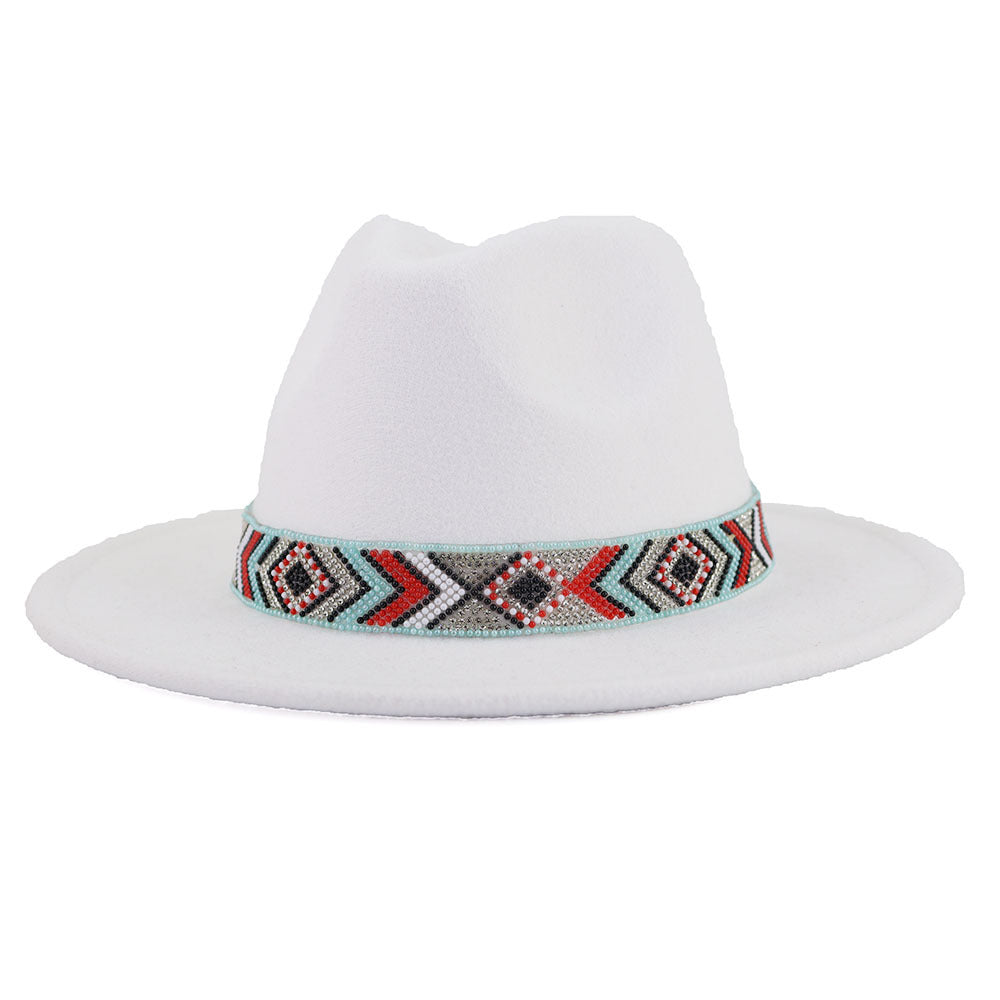 Autumn And Winter New Blue Bead Woolen Hat Fashion Panama Jazz Hat