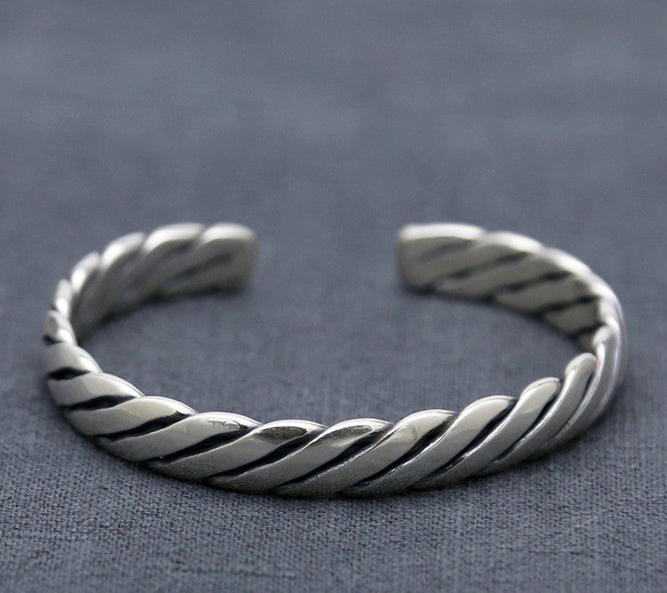 Sterling Silver Ornament Chiang Mai Handmade Silver Retro Hemp Rope Woven Thai Opening Bracelet
