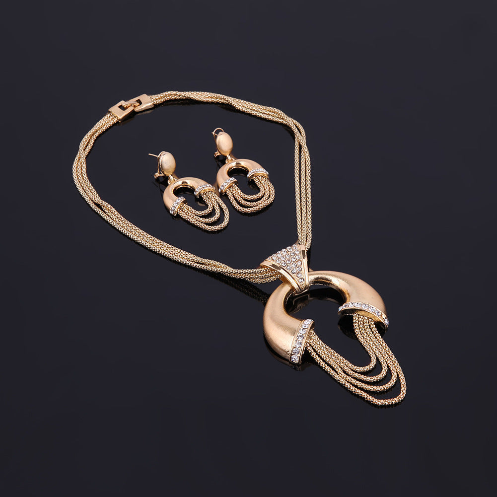 Explosive Exaggerated Golden Bridal Jewelry Set