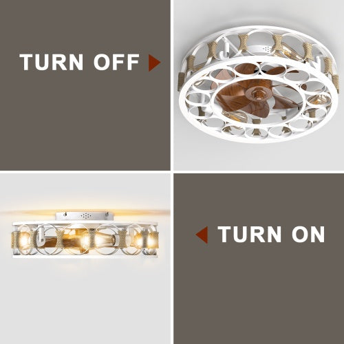 Cage Ceiling Fan With Light Remote Control, Semi-recessed Modern Ceiling Fan, 6 Speed Reversible Blades, 4 LED Bulbs Included