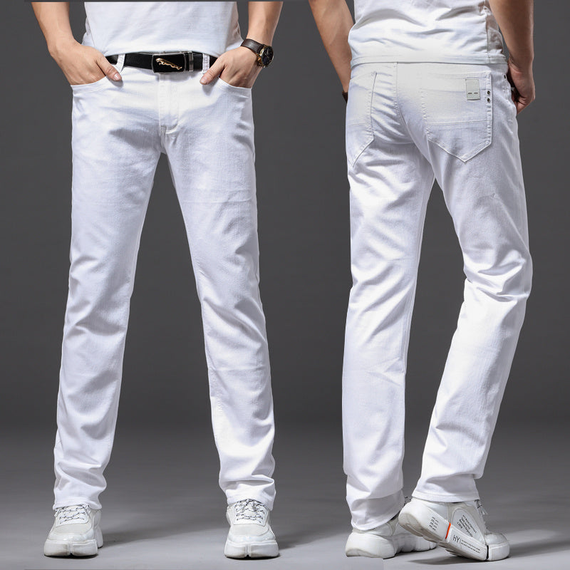 Light-Colored Jeans Men'S Loose Straight Summer Ultra-Thin Elastic Middle-Aged Blue And White Casual Pants