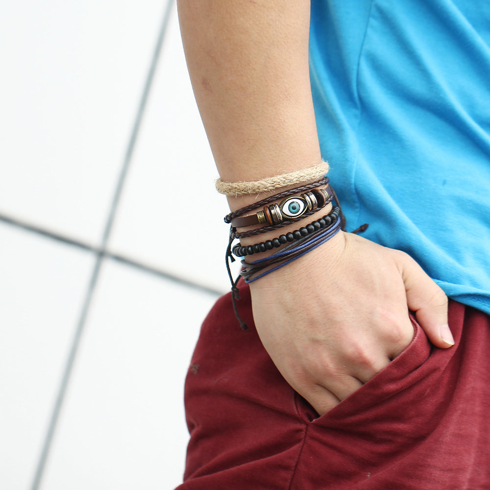 Men's Hand Braided Vintage Eye Multilayer Adjustable Bracelet