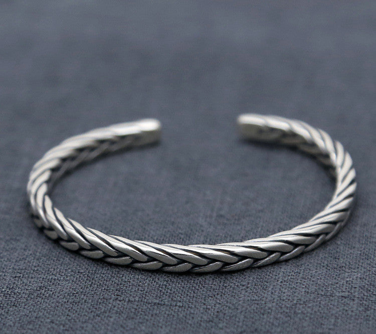 Sterling Silver Ornament Chiang Mai Handmade Silver Retro Hemp Rope Woven Thai Opening Bracelet