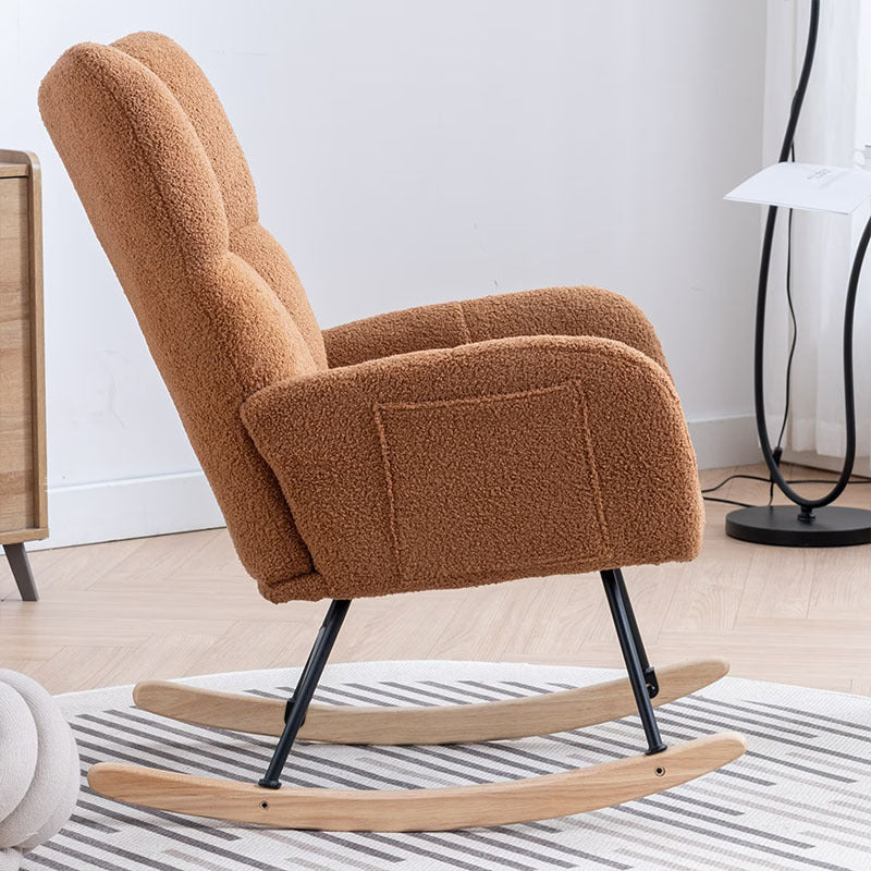 Rocking Chair With Pocket, Soft Teddy Fabric Rocking Chair For Nursery, Comfy Wingback Golider Rocking Chair With Safe Solid Wood Base For Living Room Bedroom Balcony