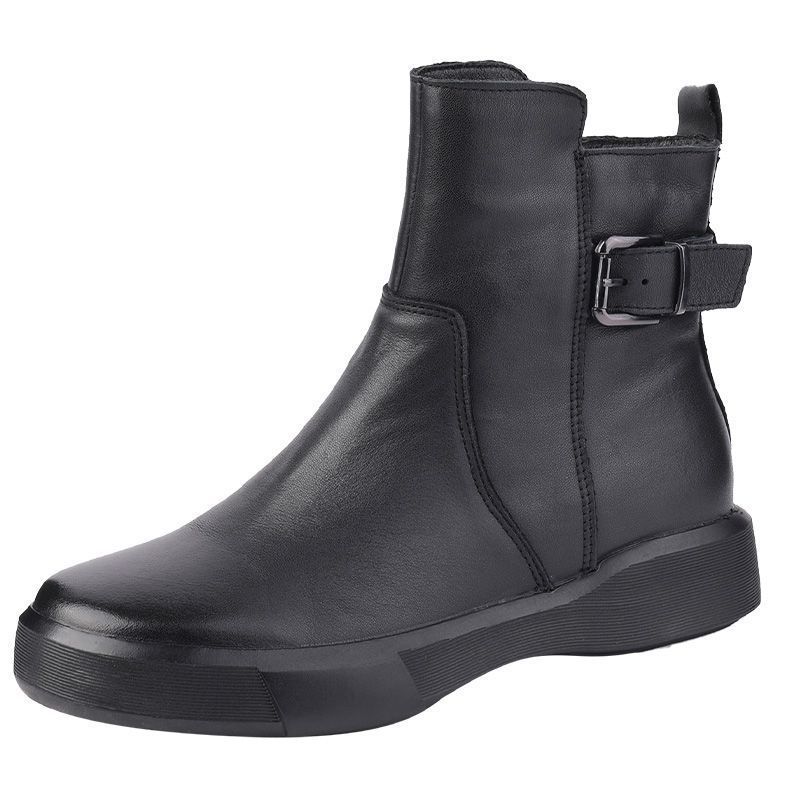 Vintage Shoes Women Ankle Boots With Buckle Side Zipper