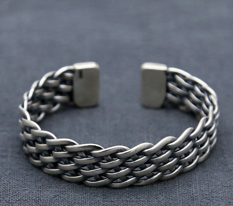 Sterling Silver Ornament Chiang Mai Handmade Silver Retro Hemp Rope Woven Thai Opening Bracelet