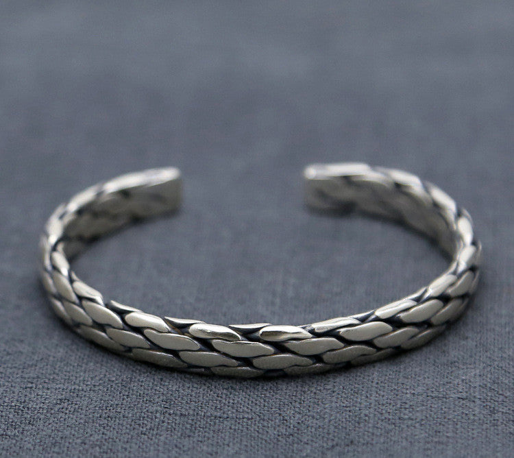 Sterling Silver Ornament Chiang Mai Handmade Silver Retro Hemp Rope Woven Thai Opening Bracelet