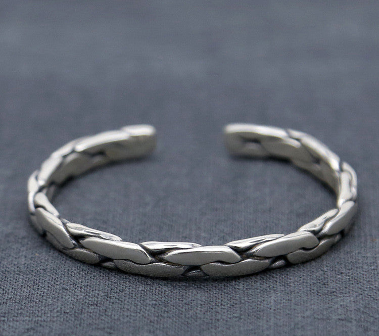 Sterling Silver Ornament Chiang Mai Handmade Silver Retro Hemp Rope Woven Thai Opening Bracelet