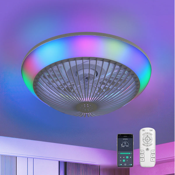 15 Inch RGB Dimmable LED Enclosed Ceiling Fan With Light, Modern Bladeless 6-speed Remote Control Suitable For Bedrooms, Children's Rooms, Parties