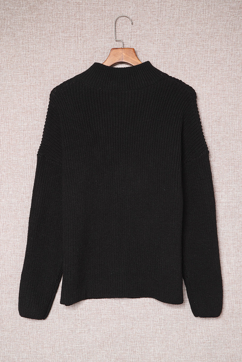 Autumn And Winter Zipper Stand-up Collar Thick Sweater For Women