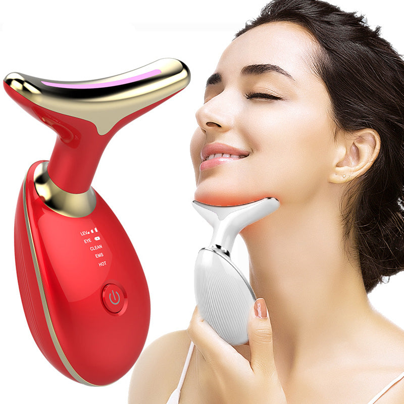 EMS Thermal Neck Lifting & Tightening Massager, Electric Microcurrent Wrinkle Remover, LED Photon Face Beauty Device For Woman