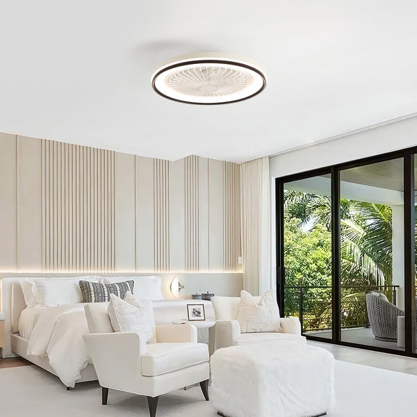 19 Inch RGB Dimmable LED Enclosed Ceiling Fan With Embedded Bladeless 6-speed Remote Control, Suitable For Bedroom Parties