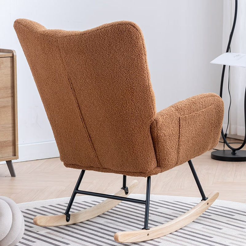 Rocking Chair With Pocket, Soft Teddy Fabric Rocking Chair For Nursery, Comfy Wingback Golider Rocking Chair With Safe Solid Wood Base For Living Room Bedroom Balcony