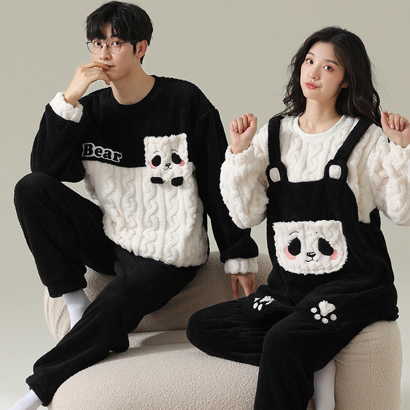 Winter Flannel Pyjamas Female Couple Thermal Cover Cute Student Men's Casual Cartoon Homewear Set Velvet
