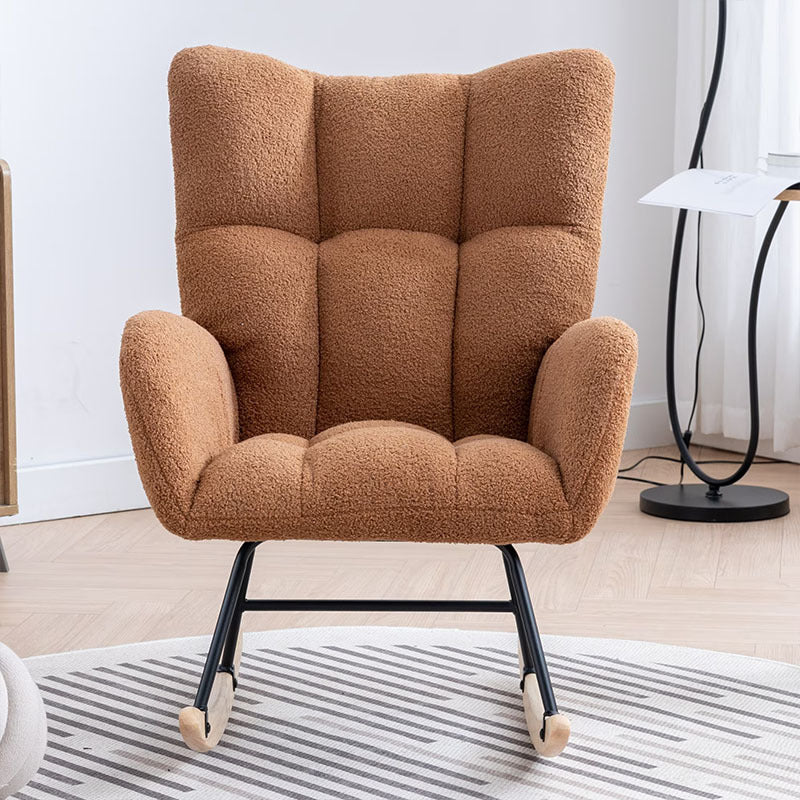 Rocking Chair With Pocket, Soft Teddy Fabric Rocking Chair For Nursery, Comfy Wingback Golider Rocking Chair With Safe Solid Wood Base For Living Room Bedroom Balcony
