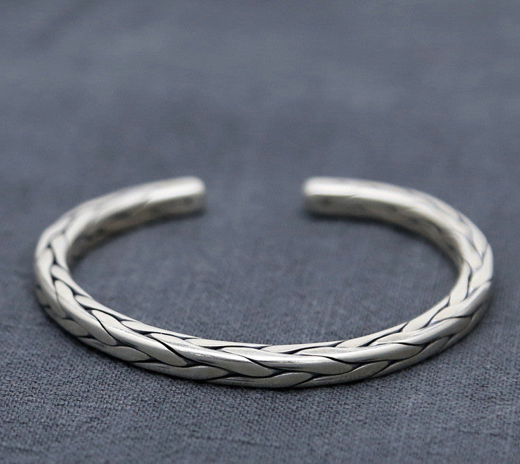Sterling Silver Ornament Chiang Mai Handmade Silver Retro Hemp Rope Woven Thai Opening Bracelet