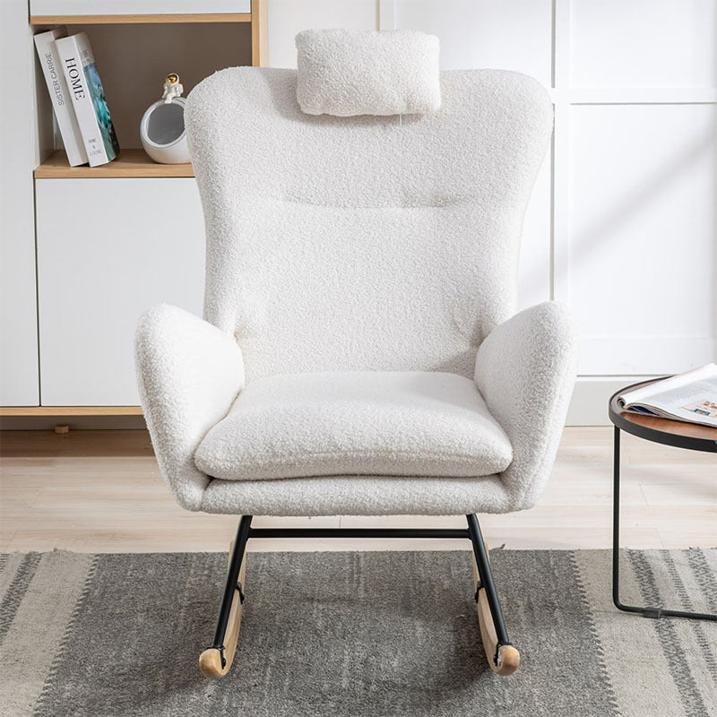 35.5 Inch Rocking Chair With Pocket, Soft Teddy Fabric Rocking Chair For Nursery, Comfy Wingback Glider Rocker With Safe Solid Wood Base For Living Room Bedroom Balcony